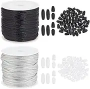 PH PandaHall Breakaway Clasps for Lanyard, 50pcs 24mm Black/White Bead Barrel Connector Closure Clasp Safety Clasp with 1.5mm x 32.8 Yards Lanyard String Cord for DIY Necklace Bracelet Jewellery