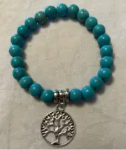 FINAL CLEARANCE BOHO ALLOY TREE OF LIFE TURQUOISE INSPIRED STRETCH BRACELET NEW