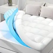 SINWEEK Dual Layer 4 Inch Memory Foam Mattress Topper, King Size, 2 Inch Cooling Gel Memory Foam Plus 2 Inch Extra Thick Pillowtop Cover, Pressure Relieve Soft Mattress Pad,Blue