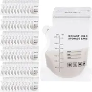 GSrenyu 60 Pcs 250ml Breast Milk Storage Bags,Leakproof Zipper Seal, Measurement Scale Freezer Fridge Safe for Breastfeeding Moms, Easy Pour Spout