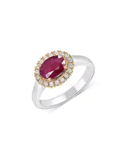 Bloomingdale's Fine Collection Ruby & Diamond Oval Halo Ring in 14K Yellow & White Gold