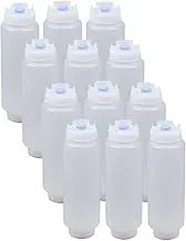 FIFO Squeeze Bottle Refillable 16 oz | Blue Tip Large Valve Dispenser for Thick Condiments, Sauces, Batter and Dressing | Self Sealing No Drip No Hassle | (12 Pack)