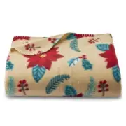 Essential Home Christmas Holiday Red/Multi Poinsettia Fleece Throw Blanket