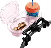 Universal Stroller Snack Tray: Cup Holder Tray with Silicone Flexible Arms Grip Stroller Tray with Dust Cover- Stroller Tray Attachment with Cups Holder for Baby & Toddler Stroller Accessories, Pink