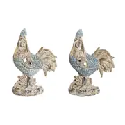 Decorative Figure Dkd Home Decor 14.3 x 7.5 x 20 Cm Blue Turquoise Rooster Stripped 2 Units