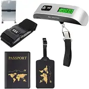 [THE SMART WORKER] Travel Accessories Set - Matching Luggage Tag and Passport Holder, Digital Luggage Scale 110lb, Adjustable Suitcase Strap with Lock, Multicolor, 1 Inch, Modern