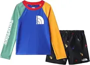 THE NORTH FACE Unisex Children's Amphibious T-Shirt, TNF Blue-TNF Black Tossed Logo Grid Print, 60