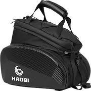 HAOQI 35L Panniers Bike Bags, Waterproof Bicycle Rear Rack Trunk Bag Hard Shell Ebike Cargo Saddle Seat Bag Carrier Handbag with Shoulder Strap for Commuter Travel Outdoor,Black