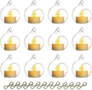 12 Pcs Mini Hanging Glass Tealight Globe Candle Holder with LED Candles, 2.36In
