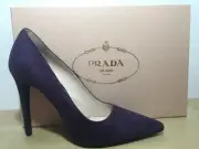 NIB PRADA Pointy Toe Purple Suede Pump Heel Shoe EUR 40 US 9.5