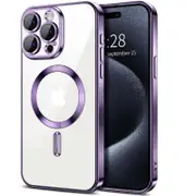 For Apple iPhone 16 Pro MagSafe Magnetic Case with HaloLock Shockproof Protective Electroplating Clear Cover (Purple)