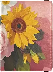 [Amooorous] Pink Rose Yellow Sunflower Leather decorative passport holder for travel men Travel Documents Organizer Protector Travel Passport Wallet With Vaccination Card Slot Ultra Slim, Pink rose yellow