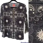 New with tags JOHNNY WAS RUNA BUTTON FRONT HENLEY TEE SIZE XXS No Flaws