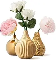 Gold Ceramic Vase Set - Small Vases for Centerpieces - Bud Vases in Bulk - Shelf and Table Décor - Decorative Accents - Modern Vases for Flowers