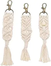 [VGOL] 3PCS Macrame Keychains Bohemia Style Macrame Bag Braided Charms Key Rings with Tassel Hanging Ornaments Decorations for Purse Backpack Coin Wallet