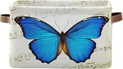 Blue Butterfly Retro Musical Notes Open Home Storage Bins with Handle, Collapsible Nursery Organizer Storage, Set of 2