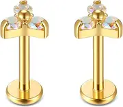 [BelezaDosas] G23 Titanium Labret Studs 16G Threadless Push-in Press Fit Lip Cluster Tragus Helix Lobe Conch Rook Medusa Cartilage Monroe Earring Push Back Piercing Jewelry