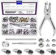 Swpeet 150Pcs Silver Canvas Snap Kit, Screw Snaps,Boat Cover Snaps with Setting Tool, Used on Canvas, Tarpaulin, Tent, Awning, Clothing, Leather, Furniture and Other Surfaces, Stainless Steel