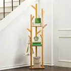 3 Tier Bamboo Coat Rack Freestanding Clothes Shelf Rack fr Home Entryway Bedroom