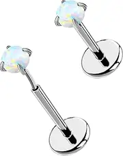 [OUFER] 2Pcs 20G/16G G23 Titanium Opal Threadless Nose Stud Earrings Flat Back Nose Labret Medusa Monroe Helix Cartilage Tragus Conch Piercing Jewelry for Women Men