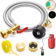 Upgrade 3FT/36" Propane Refill Adapter Hose with Gauge and On/Off Control Valve