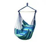 Deluxe Hanging Hammock Chair Swing with 2 Pillow - Blue&Green(With stick)