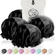 Shower Cap for Women Reusable Large Shower Cap (Black 4 Pack XL) Satin Double Layer Extra Waterproof Long Hair Caps