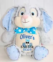 Personalised Soft Toy / Cubbie | My First Easter Bunny Rabbit Blue Stars