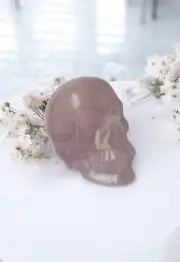 3" Precious Crystal Rose Quartz Skull Statue || Perfect For Living Room Decor