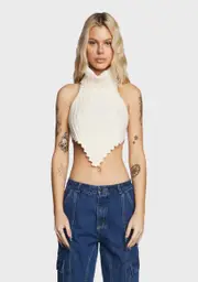 [Pretty Garbage] Open Back Turtleneck Knit Top