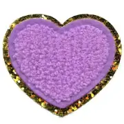 Lovely Purple Heart Patch Cute Golden Girly Chenille Iron On