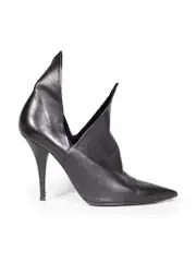Black Leather V Point Toe Heels