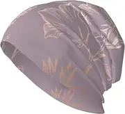 [ZaKhs] Rose Gold Floral Print Beanie Hat Winter Warm Knit Hat Soft Skull Cap for Women Men, Black, One Size
