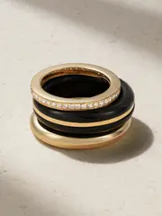 [By Pariah] By Pariah - The Albert, Essential And Triple Eternity Set Of Three 14-karat Recycled Gold, Onyx And Laboratory-grown Diamond Rings - Black - 52 52 Black