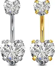 QWALIT Belly Button Ring Silver Gold Belly Rings Surgical Stainless Steel Belly Button Rings for Women Belly Button Piercing Jewelry Hypoallergenic Dangle Belly Button Ring Clicker Belly Ring Dangling
