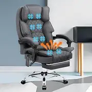 ALFORDSON Ergonomic 8-Point Massage Office Chair Recline with Heated Seat,Gaming Executive Computer Racer Chair with Adjustable Height, Fabric Home Office Chair with High Back,180kg Max, Fabric Grey