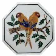 Octagon Marble Coffee Table Top Parrot Design Inlay Work Balcony/Hallway Table