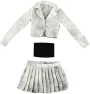 Generic 1/6 Short Jacket, Pleated Skirt and Top of Tube Together for A Figure of Action Figure with Relaxed Tasting, White Black