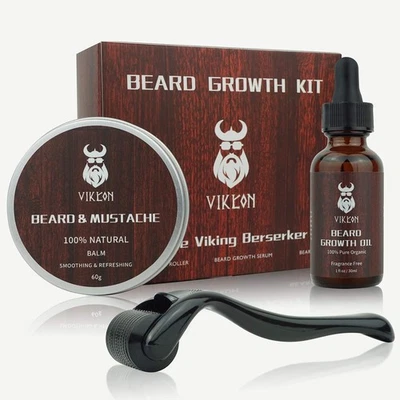 Beard Derma Roller Kit for Men, Patchy Facial Hair Growing Kit, Beard Growth Ser