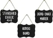 3 Small Chalkboard Hanging Signs Acrylic 4x6 - Double Sided Board for Standard Chalk & Other Side for Liquid Chalk Marker- Memo Message Mini Sign - Blackboard for Crafts (3) Advanced Group Corp.