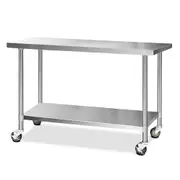 304 Stainless Steel Kitchen Benches Work Bench Food Prep Table with Wheels 1524MM x 610MM