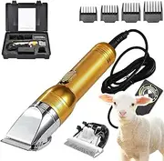 Electric Sheep Shearing Clippers, 350W Farm Professional Sheep Shears with 0.8~2.3Mm 6-Speed Blade Spacing Adjustable, 3-12Mm Removable Comb, Dog Grooming Clippers for Goat Pet Gold