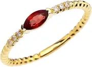 [Claddagh Gold] (7) - 10k Yellow Gold Dainty Diamond and Marquise Garnet Beaded Stackable/Promise Ring