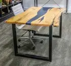 Resin Live Edge Epoxy Table, live edge farm table, Blue walnut dining table top