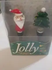 Art Glass SANTA & CHRISTMAS TREE Wine Bottle Stoppers (set of 2)