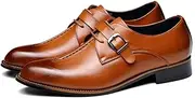 [Asifn] Men Casual Leather Oxfords Business Monk Strap Slip On Work Driving Loafers Walking Shoes Buckle Boat Moccasins