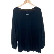 Torrid Eyelet Babydoll Top Womens 1X Ruffled Dark Cottagecore Peasant Peplum
