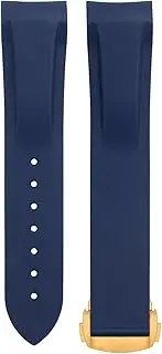 [KAVJU] Soft Flexible Rubber Watchband For Omega Speedmaster Moonwatch Seamaster 300 AT150 PLANET OCEAN 600 Wristband 20/21/22mm Gold round buckle