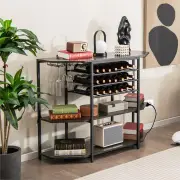 CostwayWine Rack Table with Power Outlets for Kitchen Dining Room-Grey