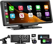 10.26 Inch Portable Wireless Touch Screen Apple Carplay, Android Auto, Mirror Link with 4K Dash Cam, 1080P Camera, GPS Navigation, Bluetooth, Siri/Google Navigation Car Screen for All Vehicles